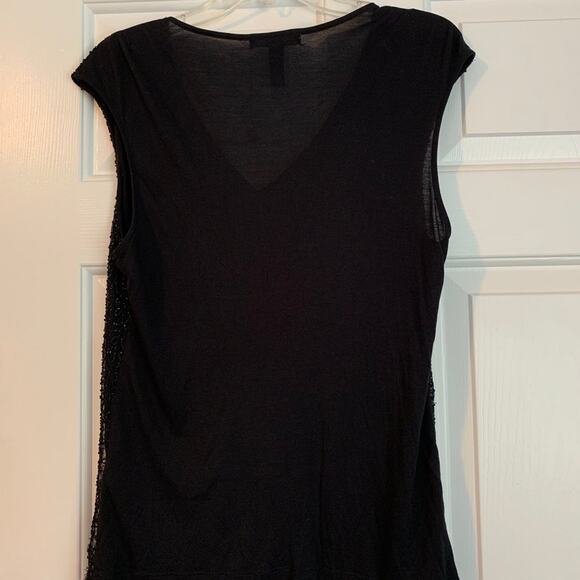 Lauren Ralph Lauren LRL Black V-Neck Tunic Top Blouse Beaded Design Petite L - Picture 2 of 4